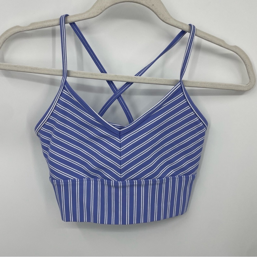 Glyder Premiere Crop Striped Sports Bra‎ blue white Sz S longline